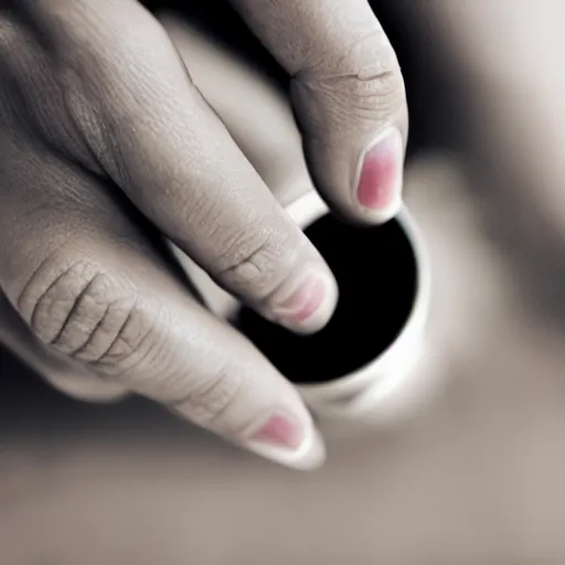 Prompt: a normal right female hand with five fingers and ring hold joint, a cigarette between the middle and index fingers, a cigarette, smoke