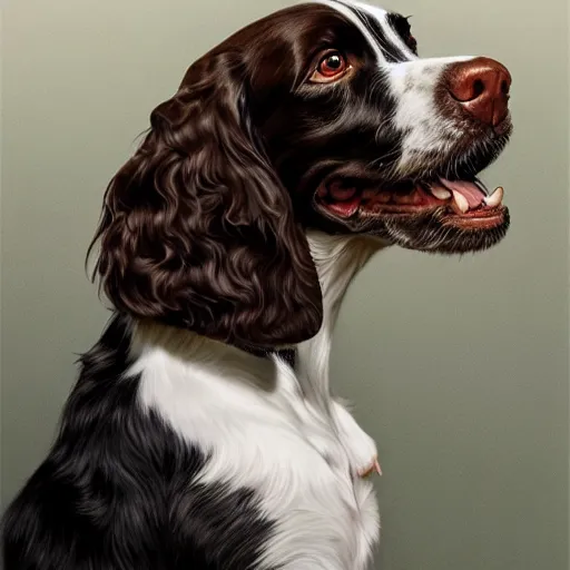 Prompt: springer spaniel extremely detailed, sharp focus, wide view, full body shot, smooth, digital illustration, by, james jean, by rossdraws, frank franzzeta, sakimichan, jeremy lipking