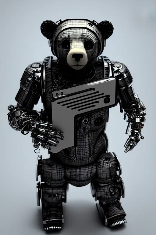 Image similar to high quality 3 d render cyborg bear! plays a cyberpun guitar, cyberpunk highly detailed, unreal engine cinematic smooth, in the style of blade runner, hannah yata charlie immer, moody light, low angle, uhd 8 k, sharp focus