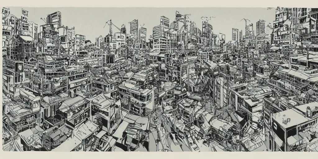 Prompt: a horde of monkeys attacking a city in Japan by Ashley Wood, 3 point perspective, rule of thirds
