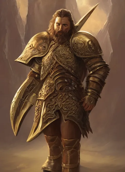 Image similar to Human Paladin, combed back Brown hair, short beard, grumpy, plate armor, Ivan Aivakovsky, Boris Vallejo, epic fantasy character art, D&D Concept Art, full length, Realistic, Regal, Refined, Detailed Digital Art, Oil Paining, Exquisite detail, post-processing, masterpiece, Cinematic Lighting, Unreal Engine, 8k, HD