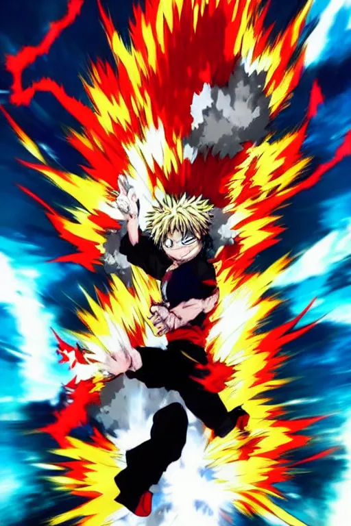 Prompt: a manga panel of bakugo katsuki with an explosion behind him, by kohei horikoshi