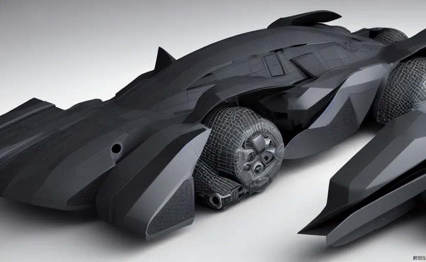 Image similar to A 2025 Batmobile Concept, studio lighting, extreme detail, very high quality, 3D render, octane render