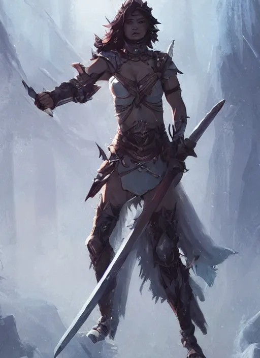 Image similar to high fantasy female anthro wolf paladin wielding a halberd designed by Greg rutkowski, concept art, fantasy, 4k, CG render