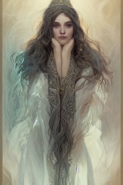 Image similar to Albus Dumbledore, diffuse lighting, fantasy, intricate, elegant, highly detailed, lifelike, photorealistic, digital painting, artstation, illustration, concept art, smooth, sharp focus, art by John Collier and Albert Aublet and Krenz Cushart and Artem Demura and Alphonse Mucha