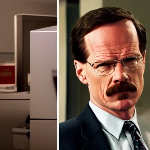 Prompt: the office scene of walter white is dwight schrutte