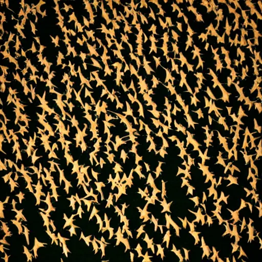 Image similar to swarm of bats in the shape of a woman, high resolution photograph, dawn light