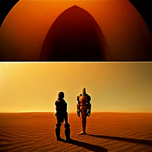 Image similar to colour aesthetic highly detailed photography scene from dune ( 2 0 2 1 ) by alejandro hodorovski and denis villeneuve and gregory crewdson style with ultra hyperrealistic very highly detailed faces. with many details by andrei tarkovsky and caravaggio in sci - fi style. volumetric natural light hyperrealism photo on kodak portra 4 0 0