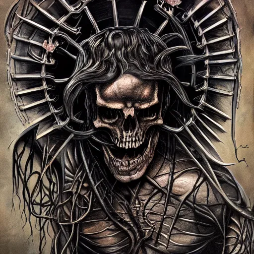 Image similar to Death metal cover art by Gottfried Bammes and Giger and Bill Ellis, trending on artstation