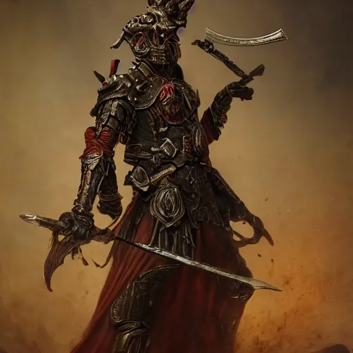 Image similar to a beautiful ultradetailed fine art old vintage bloodstained dark warrior, wild and butcher with ancient weapons with blood, by tom bagshaw and zach sutton, vignette, 3 5 mm lens, golden ratio composition, studio photography, very detailed, humanoid, artstation, 8 k, highly coherent