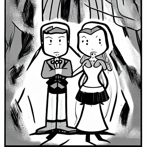 Image similar to gravity falls! white eyes black iris eye, wedding couple, cartoon, comics