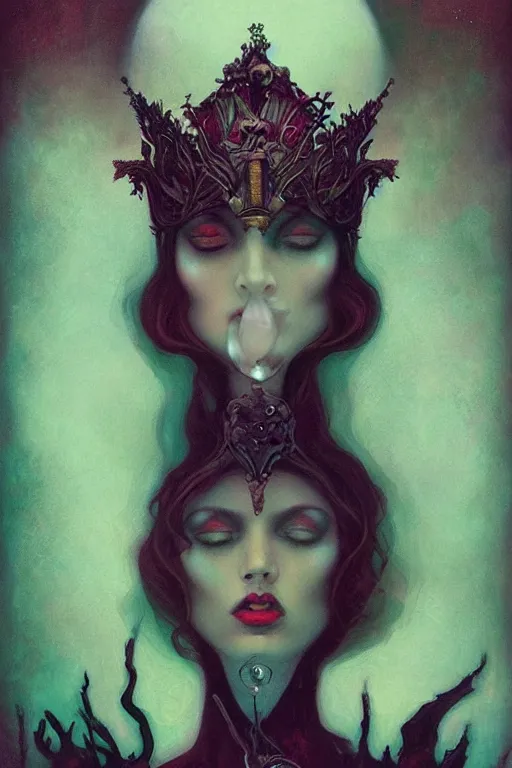 Image similar to jeweled Crown, other worldly, cruel and dark, art nouveau, by Anato Finnstark, Tom Bagshaw, Brom