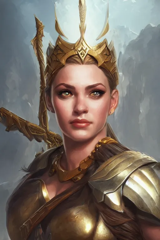 Image similar to amazon valkyrie athena, d & d, fantasy, portrait, highly detailed, headshot, digital painting, trending on artstation, concept art, sharp focus, illustration, art by artgerm and greg rutkowski and magali villeneuve