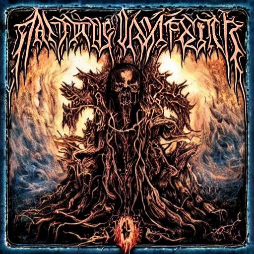 Image similar to among us death metal album cover in the style of death metal record cover