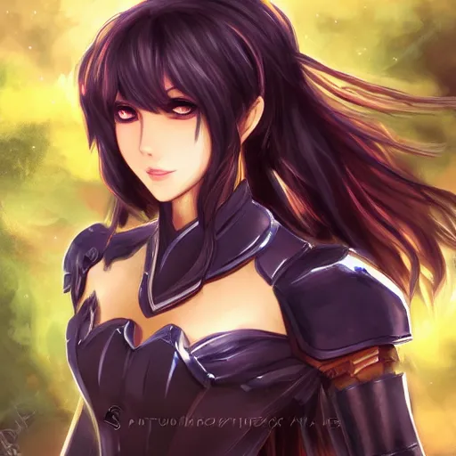 Image similar to a portrait of an attractive knight female anime character with long hair, artgerm