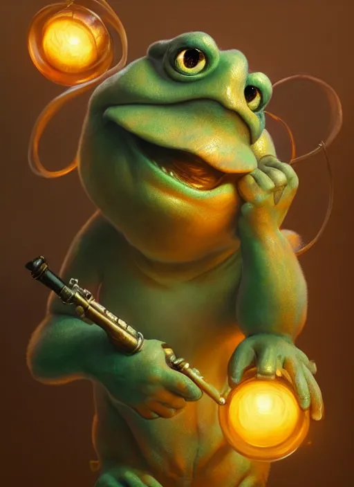 Image similar to cute kappa smoking a pipe, subsurface scattering, by jesper ejsing, justin gerard, tomasz alen kopera, cgsociety and fenghua zhong, highly detailed, rim light, cinematic lighting, illustration, art, octane render, very coherent, cinematic, hyper realism, high detail, octane render, 8 k