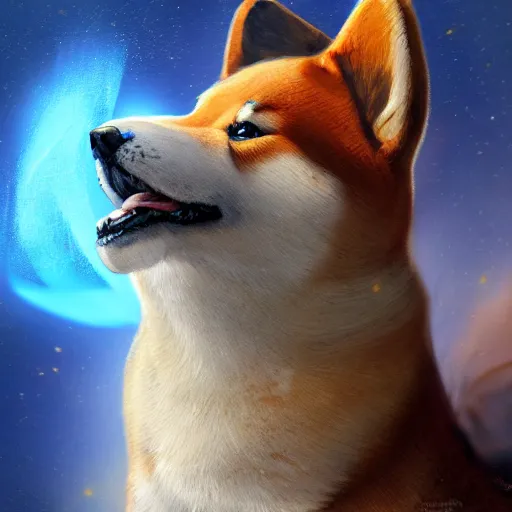 Image similar to a painting of a shiba inu with dragon wings, hd, hdr, ue 5, ue 6, unreal engine 5, cinematic 4 k wallpaper, 8 k, ultra detailed, high resolution, artstation, award winning