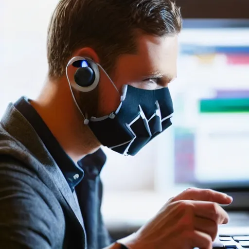 Image similar to picture of man wearing guy faux mask hacking a computer