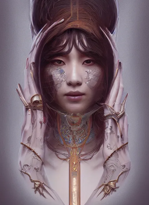 Image similar to symmetry!! sung hi lee, machine parts embedded into face, intricate, elegant, highly detailed, digital painting, artstation, concept art, smooth, sharp focus, illustration, art by artgerm and greg rutkowski and alphonse mucha, 8 k