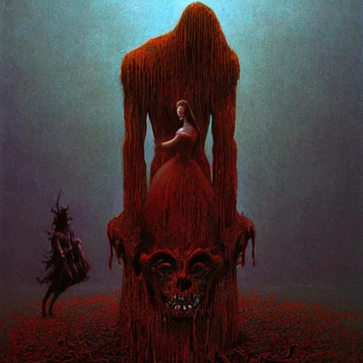 Image similar to Beauty and the Beast in style of Zdislaw Beksinski