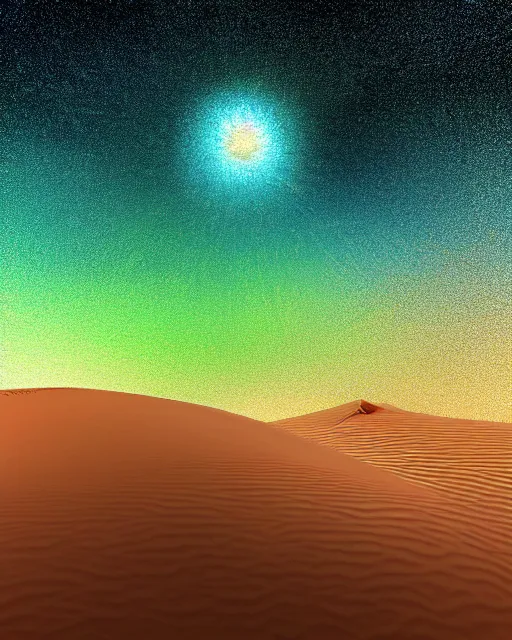 Image similar to a perfect green eye reflecting a sky full of stars aticama desert, hyper realistic, fractal algorightmic art, art station, coherent design, symmetrical, vivid color, complementary color, golden ratio, detailed, sharp lines, intricate, rainbowshift, in unreal 3 d engine, nvidia optix, ray tracing, octane render