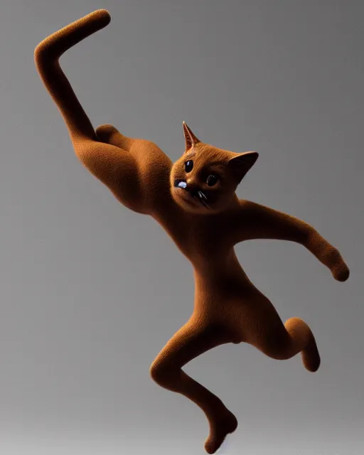 Prompt: full body 3d render of a cat leaping mid air as a stylized action figure, studio lighting, white background, blender, trending on artstation, 8k, highly detailed