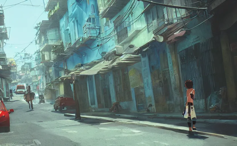 Prompt: a film still Streets of Salvador Brazil, medium shot, waist up, studio Ghibli, Pixar and Disney animation, sharp, Rendered in Unreal Engine 5, anime key art by Greg Rutkowski, Bloom, dramatic lighting