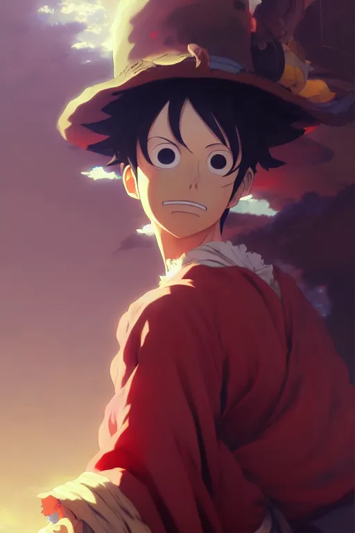 Prompt: baroque oil painting full body portrait character concept art, anime key visual of luffy studio lit directed gaze, trending on pixiv fanbox, painted by greg rutkowski makoto shinkai takashi takeuchi studio ghibli