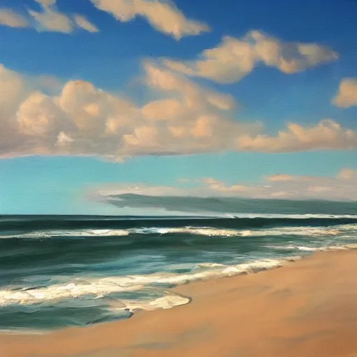 Prompt: san diego beach, oil on canvas, hyperrealism, photo realistic, artstation, centered, hdr