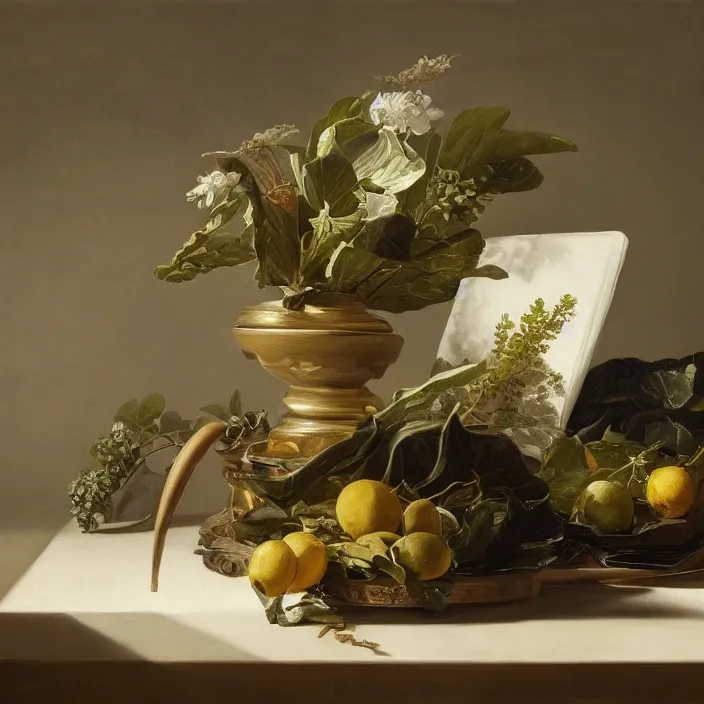 Image similar to still life painting of master sword and greenery by pieter claesz, oil on canvas, strong lighting, highly detailed, hyper realism, golden hour, god rays, hd, 4 k