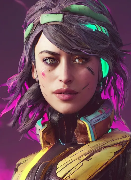 Image similar to glowwave portrait of dakota johnson from borderlands 3, au naturel, hyper detailed, digital art, trending in artstation, cinematic lighting, studio quality, smooth render, unreal engine 5 rendered, octane rendered, art style by klimt and nixeu and ian sprigger and wlop and krenz cushart.