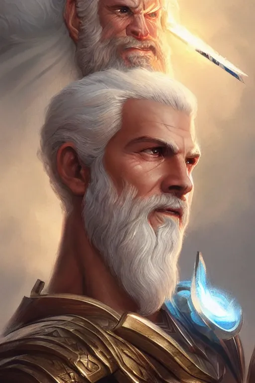 Image similar to zeus humanoid god of the thunder, charming and alluring face, highly detailed, d & d, fantasy, highly detailed, digital painting, trending on artstation, concept art, sharp focus, illustration, art by artgerm and greg rutkowski and magali villeneuve