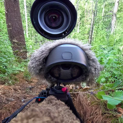 Image similar to trail cam footage of Grover the Muppet, Grover on video from a trail camera
