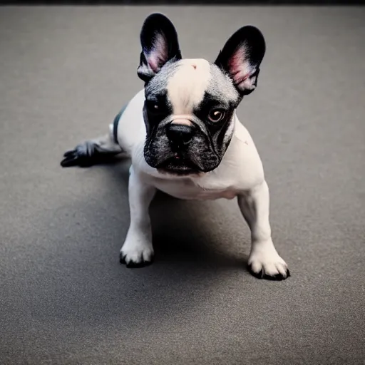 Image similar to a photo of french bulldog wearing a business suit, photorealistic, nikon d 7 8 0, high definition, sharp focus, bokeh, smooth, highly detailed, ap photography