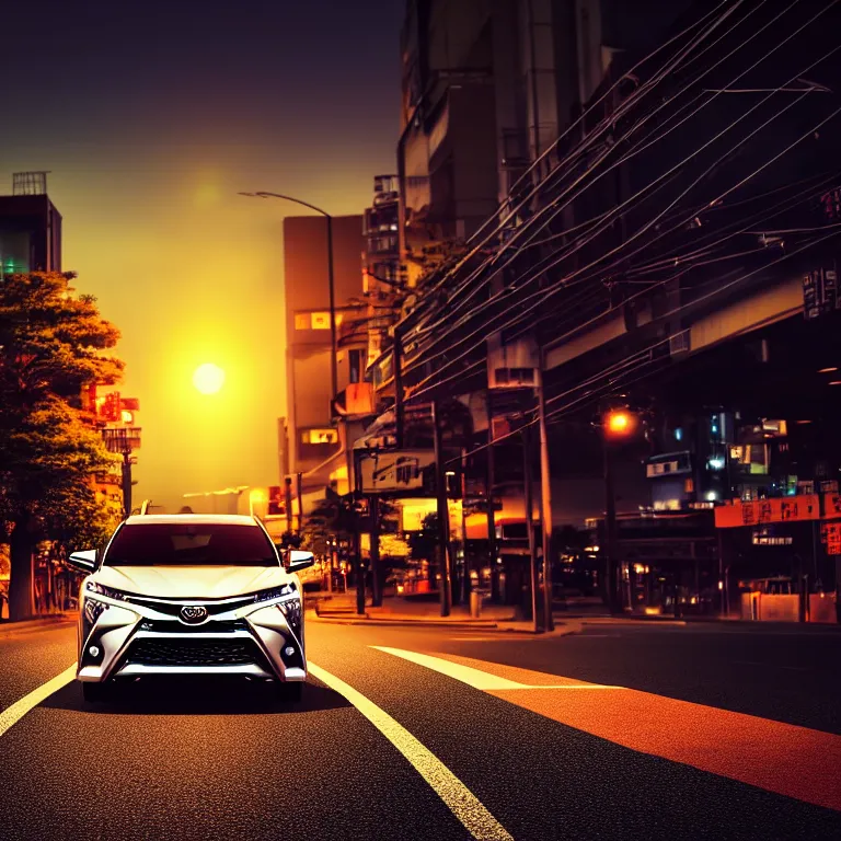 Prompt: close-up-photo TOYOTA XV20 middle of street, sunset kanagawa prefecture, night, cinematic color, photorealistic, highly detailed,