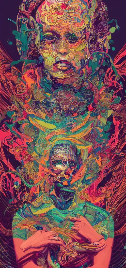 Image similar to tristan eaton, victo ngai, peter mohrbacher, artgerm portrait of a global consciousness. psychedelic. neon colors