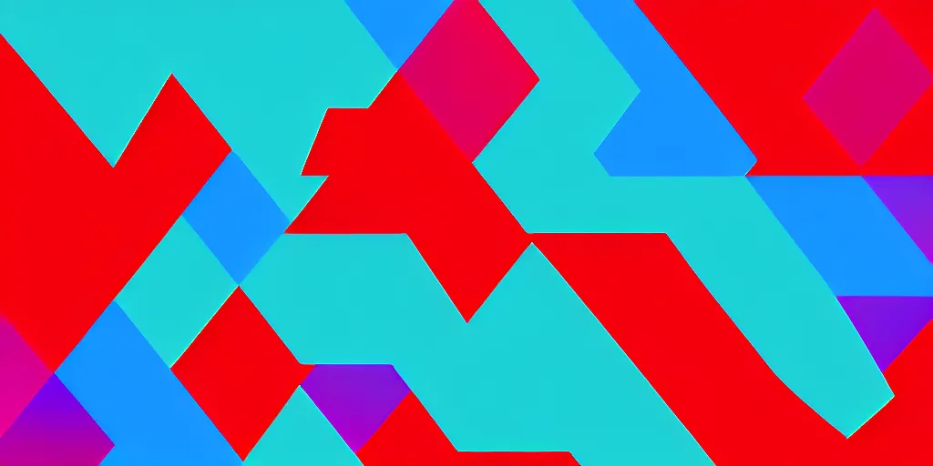 Image similar to smooth color gradient from red to cyan with interlocking triangle halftones blending the shapes and colors together by max chroma