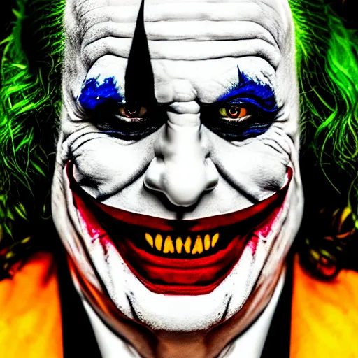 Image similar to jerry springer as the joker, sony a 7 r iv, symmetric balance, polarizing filter, photolab, lightroom, 4 k, dolby vision, photography awardm, voque, perfect face