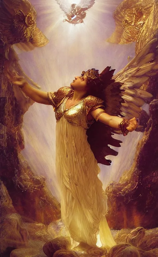 Image similar to Archangel casting a powerful spell by Adrian Smith and Delphin Enjolras and Daniel F. Gerhartz and Lawrence Alma-Tadema