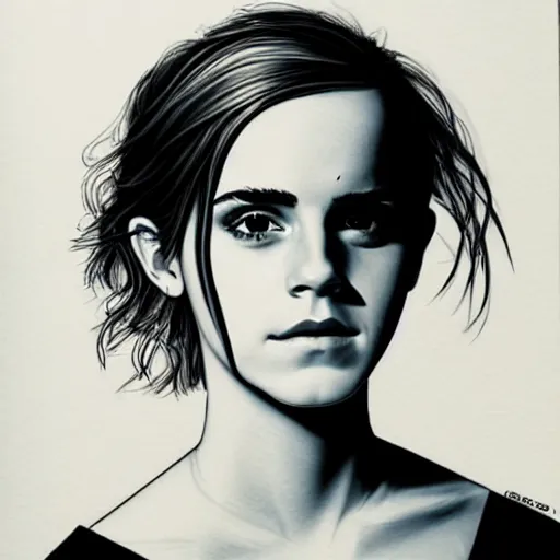 Prompt: emma watson portrait, drawn by dave gibbons, extreme detail, sharp focus
