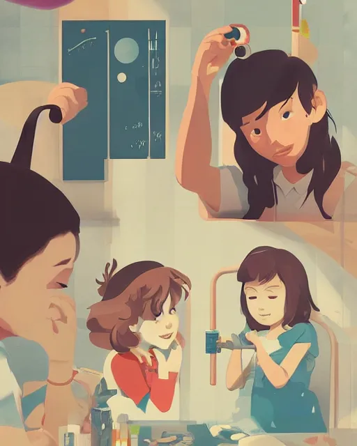 Image similar to a little girl is doing a science experiment. clean cel shaded vector art. minimalist illustration art by lois van baarle, artgerm, helen huang, petros afshar, sachin teng by makoto shinkai and ilya kuvshinov, rossdraws