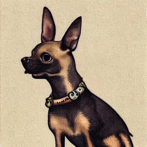 Image similar to chihuahua holding a pistol, drawing