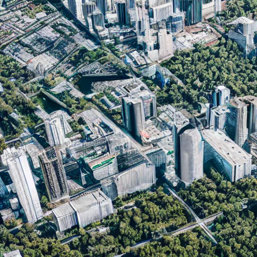 Image similar to futuristic urban decay overgrown cityscape photo shot from helicopter ultradetailed 8 k