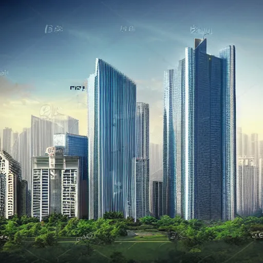 Prompt: realistic building, monster, shenzhen, wide landscape