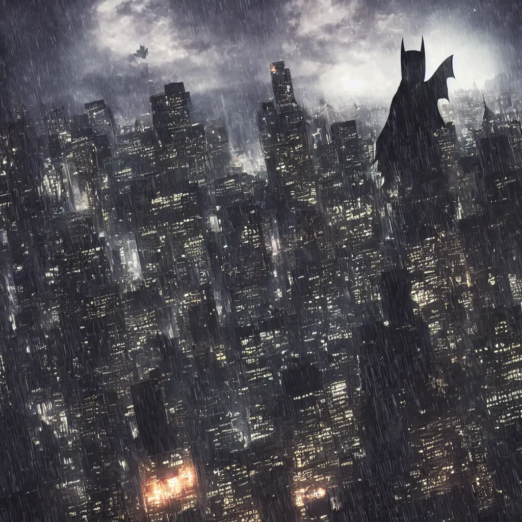 batman watching over gotham city at night | Stable Diffusion | OpenArt