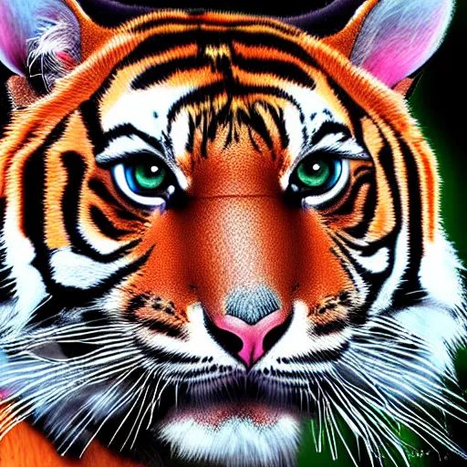 Image similar to A cat mixed with a tiger, digital art