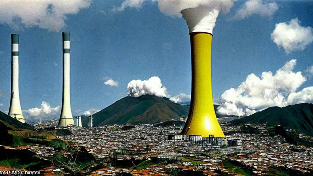 Prompt: Abundant, Nuclear Energy in Harmony with Nature; Location: Quito, Ecuador; retro-natural-futurism;