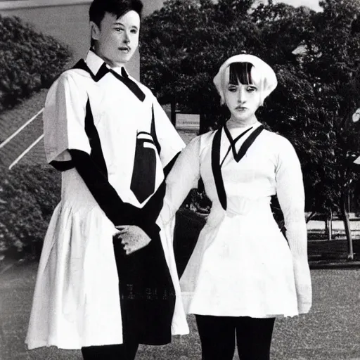 Image similar to elon musk crossdressing in seifuku, extremely detailed vintage photo