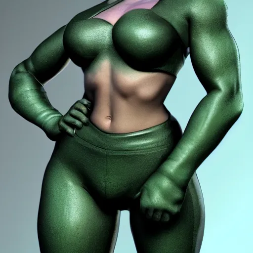 Image similar to full figure shot, gwendoline christie as she - hulk, photorealistic, highly detailed, trending on artstation, octane rendering