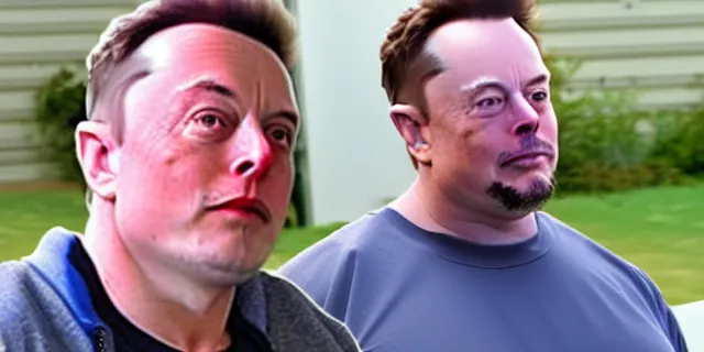 Image similar to full distant shot of bald elon musk in a tracksuit in trailer park boys